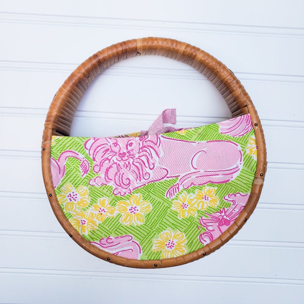 Lilly Pulitzer |  Bermuda Lion Print Wicker Rattan Round Purse